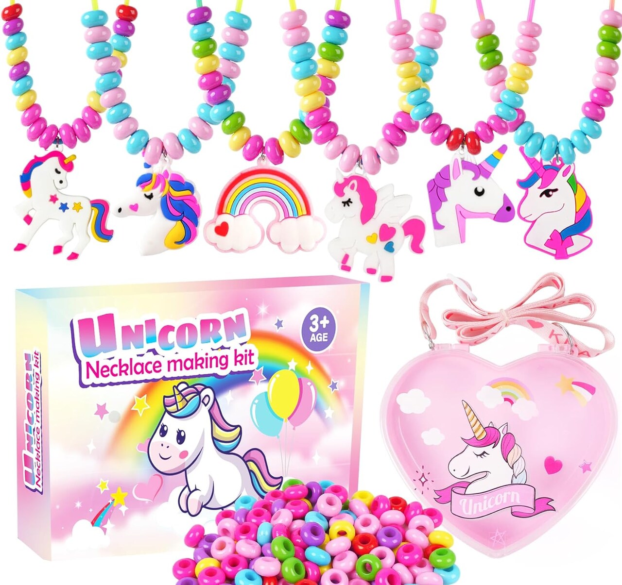 Girls' Unicorn Mermaid Charm Necklace-Making Kit with Beads Set for Birthday Present: Handmade Arts and Crafts Project for Children Ages 3–7 (Unicorn)